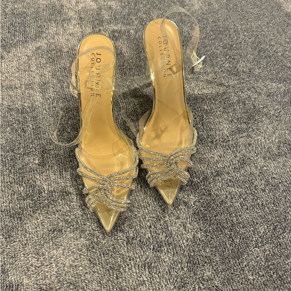 Journee Collection Clear Rhinestone Heels